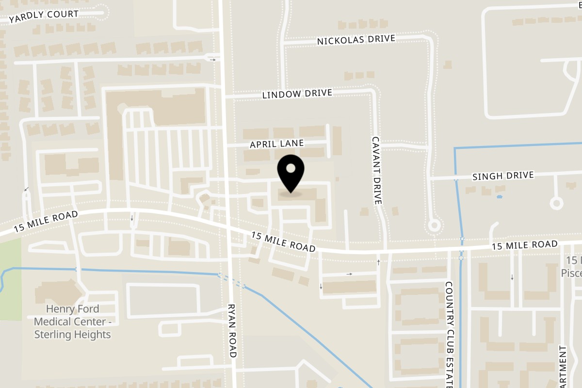 Map showing the location of Pancho Villa's Authentic Mexican Cuisine on 4127 15 Mile Rd in Sterling Heights